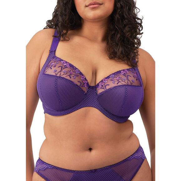 Elomi Size 34K Charley Plunge Bra Underwire EL4380 Iris Purple Movable J Hook - Picture 1 of 8
